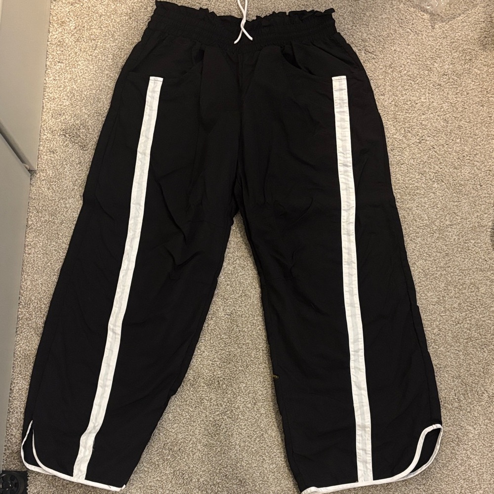 Black Track Pants with White Side Stripe
